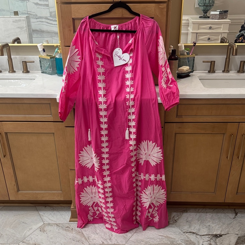 Buddy Love Pink and White Floral Long Sleeve Dress/coverup